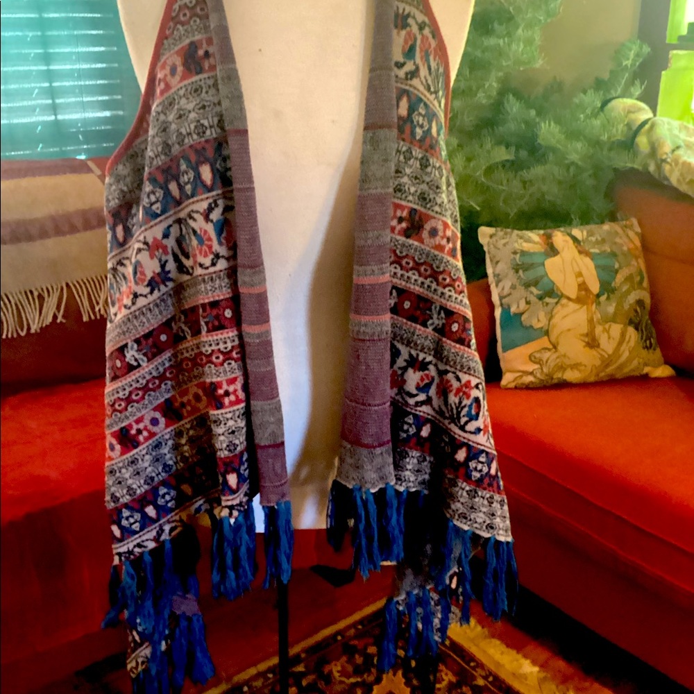 Flying Tomato Sweater Vest Duster w/ Fringe Detail